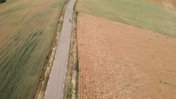 Aerial View Man Riding Bicycle Santo Domingo Calzada Spanish Town — Stock Video