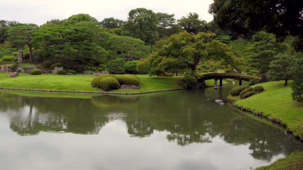 アジアの陸木園 木々や湖のある市立公園 夏の季節の庭園 観光客のための有名なスポット 自然の美しさ 都市景観 — ストック動画