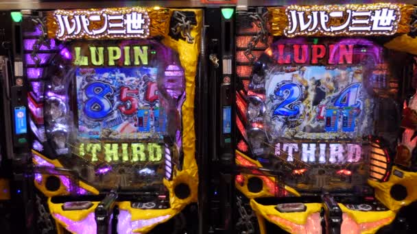 Tokio Japan Juli 2019 Pachinko Machine Met Scherm Loterij Arcade — Stockvideo