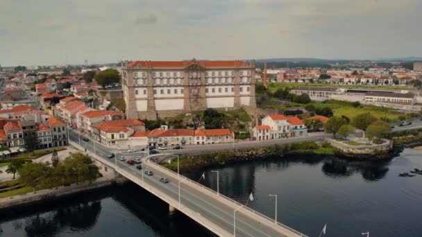 Luchtfoto van Vila do Conde in Portugal — Stockvideo