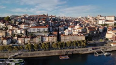 Porto Oporto City Ve Douro Nehri Portekiz Havadan Görünümü