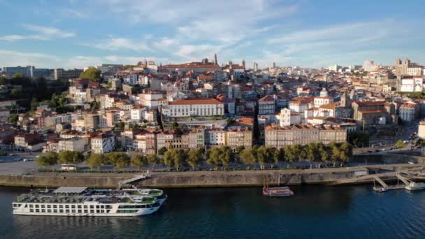 Porto Oporto City Ve Douro Nehri Portekiz Havadan Görünümü — Stok video