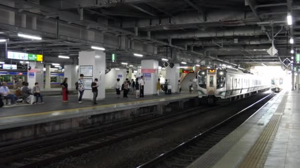 2019年7月 小站仙台 宫城县 东北地区 亚洲人 日本通勤者和当地火车到达站台 — 图库视频影像