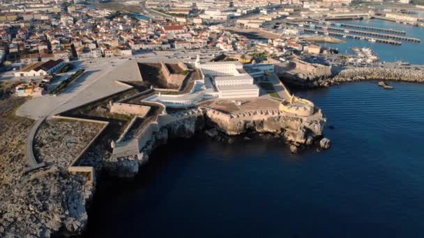 Aerial View Of Peniche Fortress and City — Stok video
