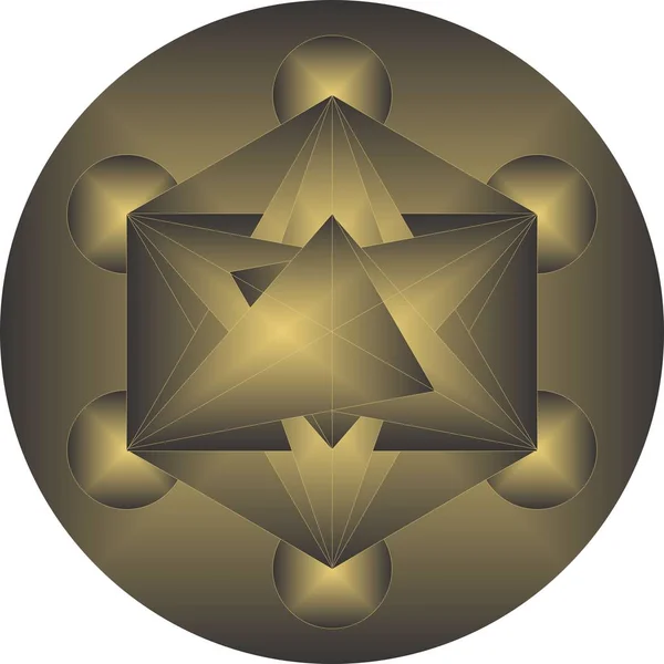 Geometría Sagrada Patrón Cubo Metatrón Dorado Ilustración Vectorial — Vector de stock