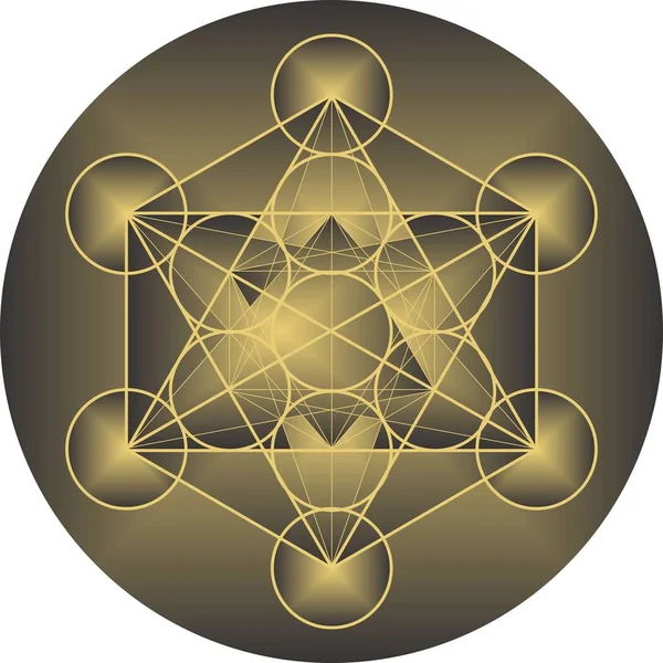 Geometría Sagrada Patrón Cubo Metatrón Dorado Ilustración Vectorial — Vector de stock