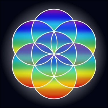 Kutsal Geometri - Yaşam Tohumu, Gökkuşağı deseni - Vektör İllüstrasyon