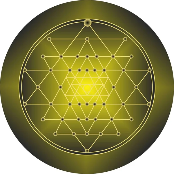 Geometría Sagrada Sri Yantra Dorado Patrón Hexagrama Ilustración Vectorial — Vector de stock