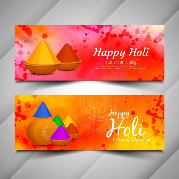 Elegante Holi festival hermosas pancartas conjunto — Vector de stock