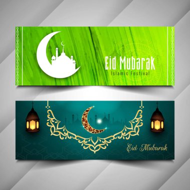 Soyut Eid Mubarak dekoratif afiş seti