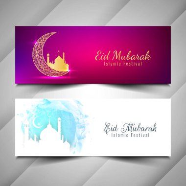 Soyut Eid Mubarak dekoratif afiş seti