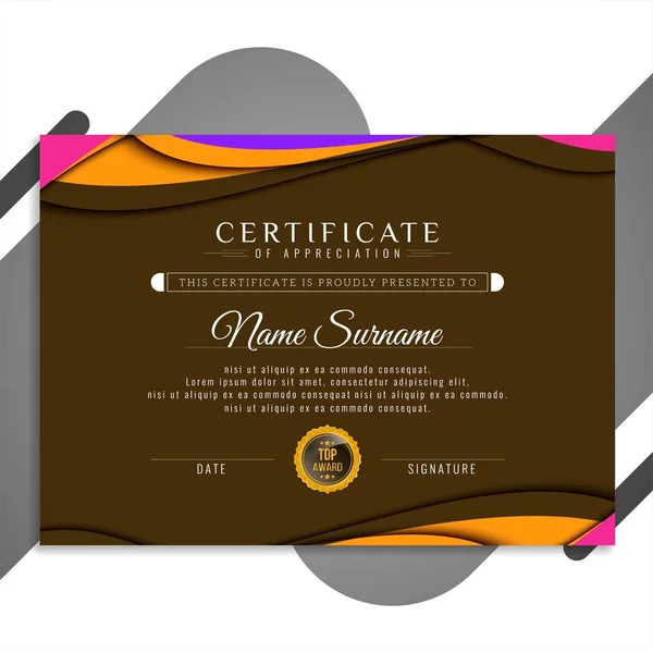 Abstract stylish wavy certificate template design — Stock Vector