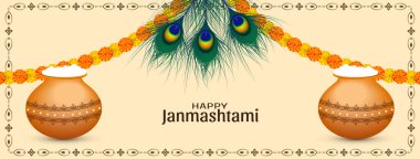 Mutlu Janmashtami Hint Festivali bayrak tasarım vektörü