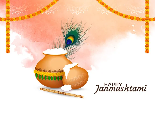 Resumen Feliz Festival Janmashtami Saludo Vector Fondo — Vector de stock