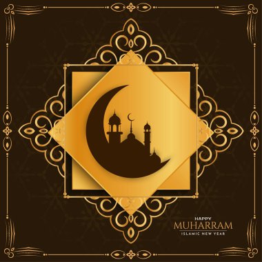 Soyut Happy Muharram altın çerçeve arkaplan vektörü