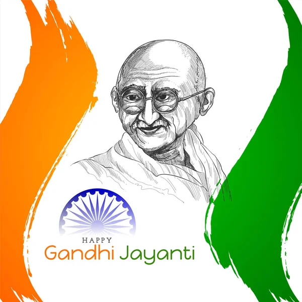 Güzel Mutlu Gandhi Jayanti Arka Planı Ile Mahatma Gandhi Çizim — Stok Vektör
