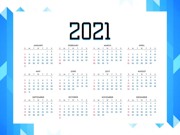 2021 Nový Rok Kalendář Obchodní Styl Design Vektor — Stockový vektor