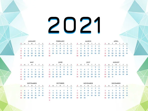 2021 New Year Calendar Design Geometric Style Template Vector — Stock Vector