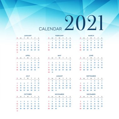 Mavi çokgen 2021 Yeni yıl takvim tasarım vektörü