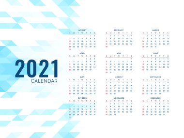 Mavi Mozaik 2021 Yeni Yıl Takvimi Modern Tasarım Vektörü