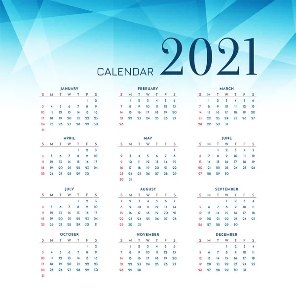 Blauwe Veelhoekige 2021 Nieuwjaar Kalender Ontwerp Vector — Stockvector