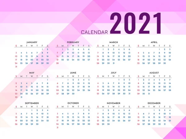 Růžová Geometrické 2021 Nový Rok Kalendář Vektor Šablony — Stockový vektor