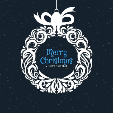 Çiçekli Noel topu tasarım vektörüyle Mutlu Noeller.