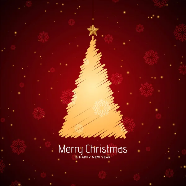 Frohe Weihnachten Roter Hintergrund Mit Skizze Baum Design Vektor — Stockvektor