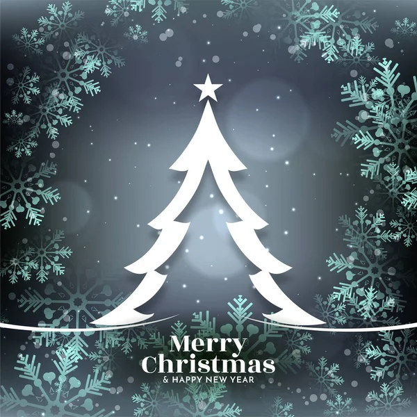 Flocon Neige Brillant Joyeux Noël Fond Lumineux Avec Vecteur Arbre — Image vectorielle