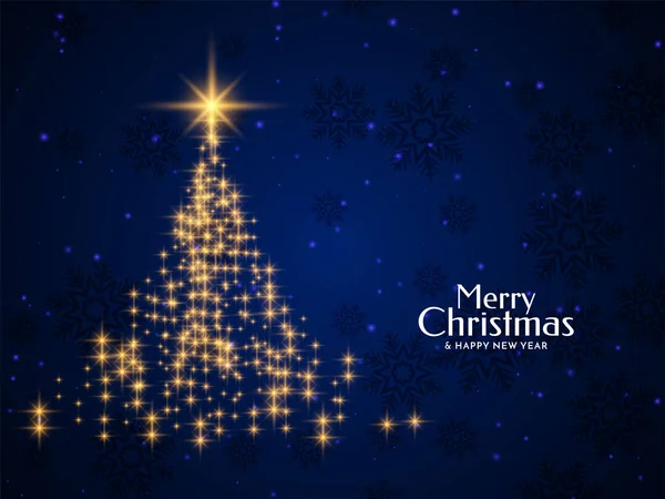 Złoty Brokat Projekt Drzewa Dla Merry Christmas Niebieski Wektor Tła — Wektor stockowy