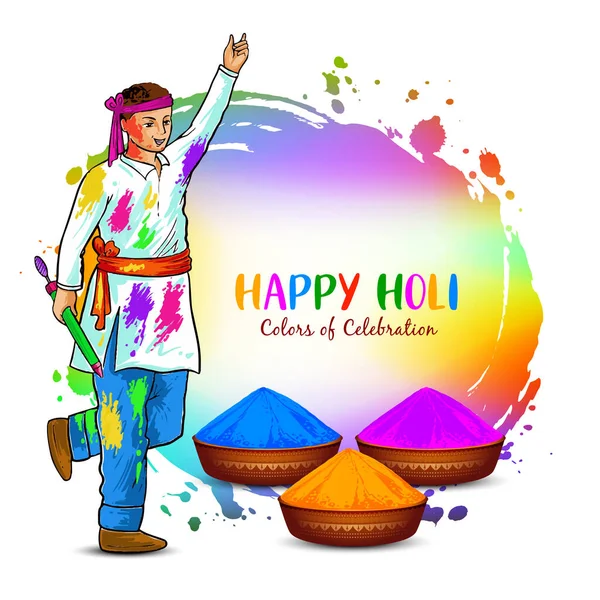 Boldog Holi Indián Kulturális Fesztivál Színes Üdvözlő Háttér Tervezés Tervezés — Stock Vector