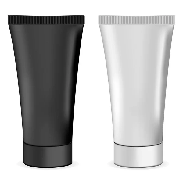 Műanyag Vagy Fém Reális Krém Csövek Fekete Fehér Kozmetikai Makett — Stock Vector