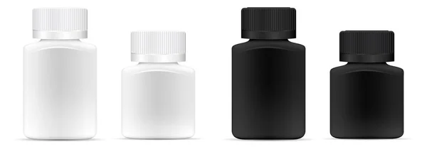 Frasco Pastillas Diferente Ancho Contenedor Médico Blanco Negro Para Medicamentos — Vector de stock