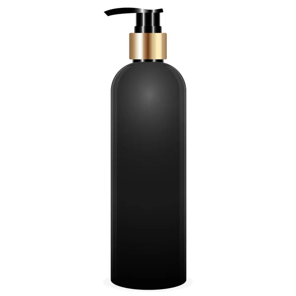 Schwarze Flasche Mit Pumpvektor Attrappe Realistische Vektorillustration Für Kosmetika Bereit — Stockvektor