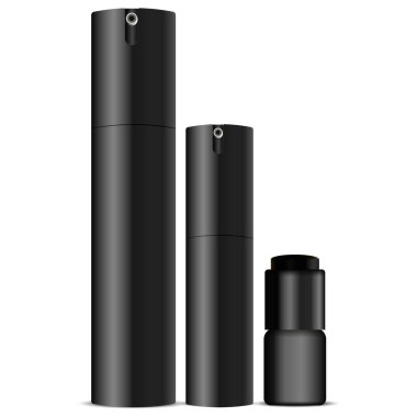 Siyah aerosol şişesi. Kozmetik sprey ayarlayabilirsiniz.