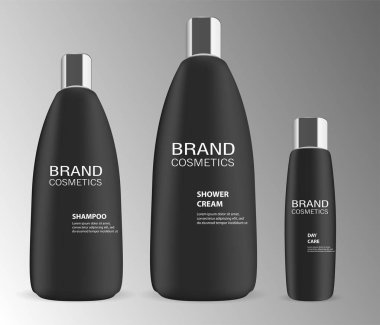 Siyah Kozmetik şişeleri sahte set. lüks güzellik