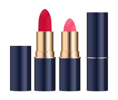 Kapaklar açık ve kapalı olan lipstic kozmetik seti.