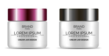 Yüz kremi kavanozu reklamları. Yuvarlak Kozmetik ambalaj seti