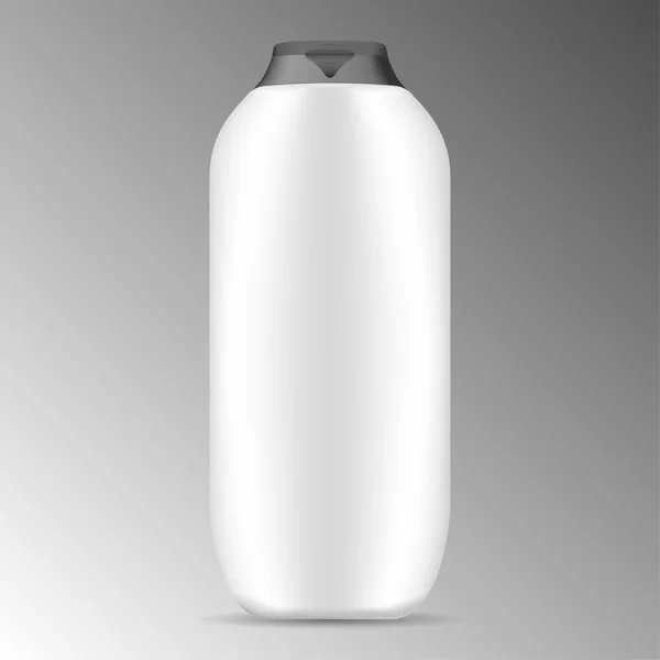 Weiße moderne Shampooflasche mit schwarzem Verschluss — Stockvektor