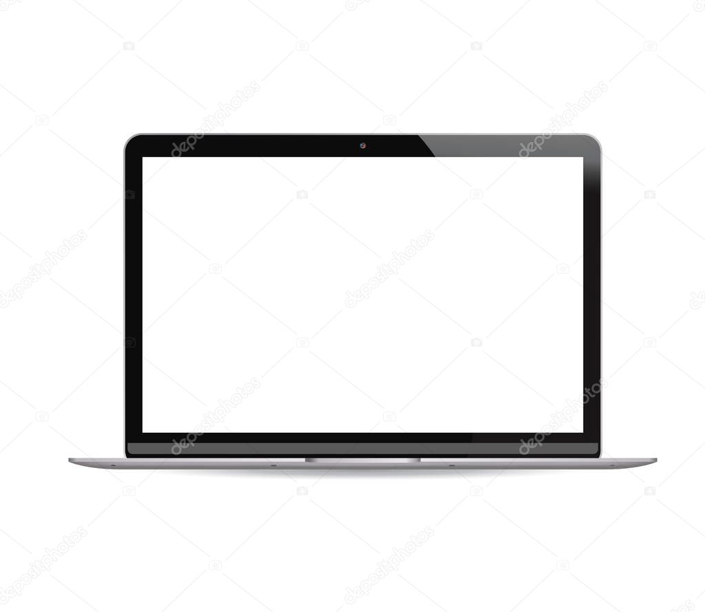 Laptop pc white lcd screen isolated on background