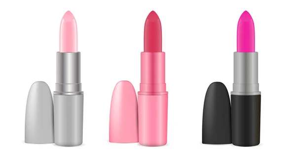 Set de lápiz labial moderno. maquillaje producto cosmético — Vector de stock
