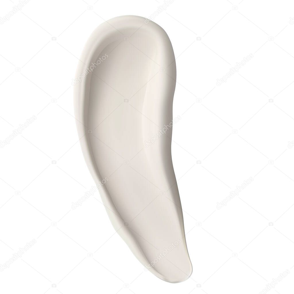 Cosmetic cream texture. Creamy gel smear swatch? Realistic white drop splash for skin care product. Moisturizer stroke element illustration. Facial make up product blob. Clean mousse