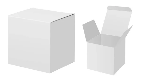 Una Maqueta Caja Blanca Paquete Cartón Rectángulo Conjunto Diseño Contenedor — Archivo Imágenes Vectoriales