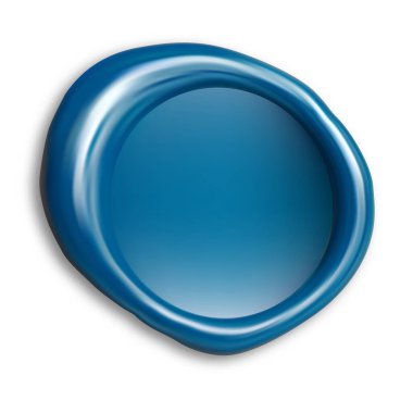 Mavi balmumu damga. Örnekleme vektör illüstrasyonunu mühürle. Gizli belgeler için yuvarlak garanti damgası. Eski posta kabartma çizgi film sembolü. Soyut posta damgası rozeti. Gerçekçi çember işareti