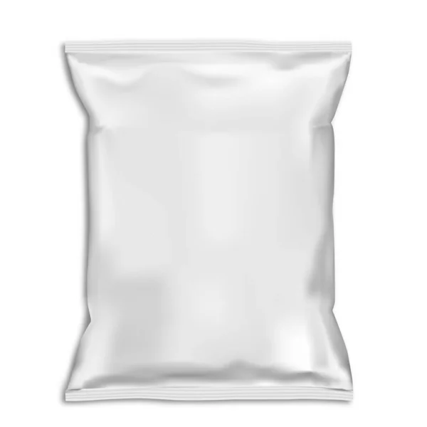 Bolsa Aperitivos Bolsa Almohada Burla Comida Blanca Blanco Plantilla Vectorial — Vector de stock