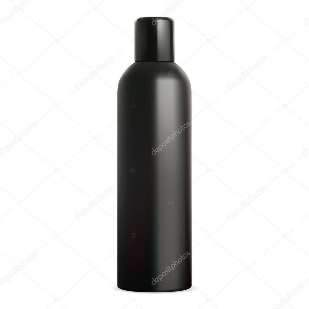 Spray tin mockup. Black deodorant bottle can. Air freshener cylinder packaging. Hair paint aerosol design. Antiperspirant aluminum container template. Metal tube blank template. Toilet sprayer