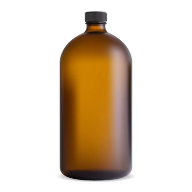 Kahverengi cam şişe. Tıbbi şurup kavanozu. Eczacılık vitamin kabı modeli. Kehribar kimyasal şablon ve vida kapaklı vintage tasarım yarı saydam 3D şişe. Kozmetik şampuan, spa suyu