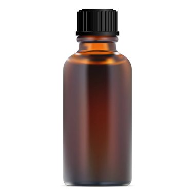 Kahverengi cam eczane şişesi. Boş ver şişe tasarımını. Amber Eczacılık şirketi. Siyah kapaklı sıvı vitamin için yarı saydam konteyner