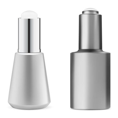 Serum özü şişesi. Lüks yüz ürünü 3D tasarım. Aroma yağı, astar ya da vitamin tedavisi için göz damlası ile parlak şişe modeli. Kozmetik, reklamcılık gibi.