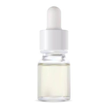 Serum düşürücü şişe. Kolajen için cam şişe 3D model. Doğal aromaterapi kozmetik yağı için açık bir matara tasarımı. Esasen yaşlandırıcı sıvı flakon